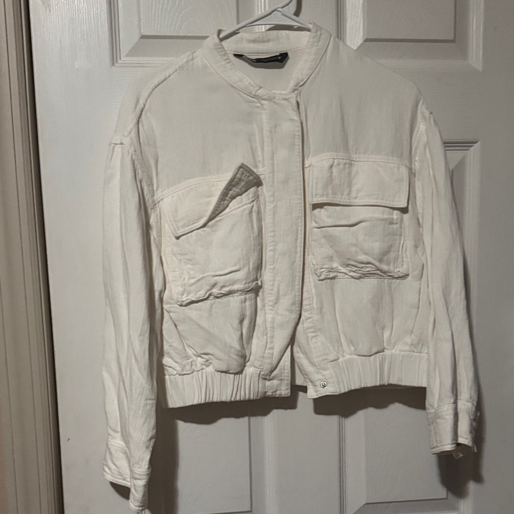 Zara Off-White Utility Pocket Bomber Jacket